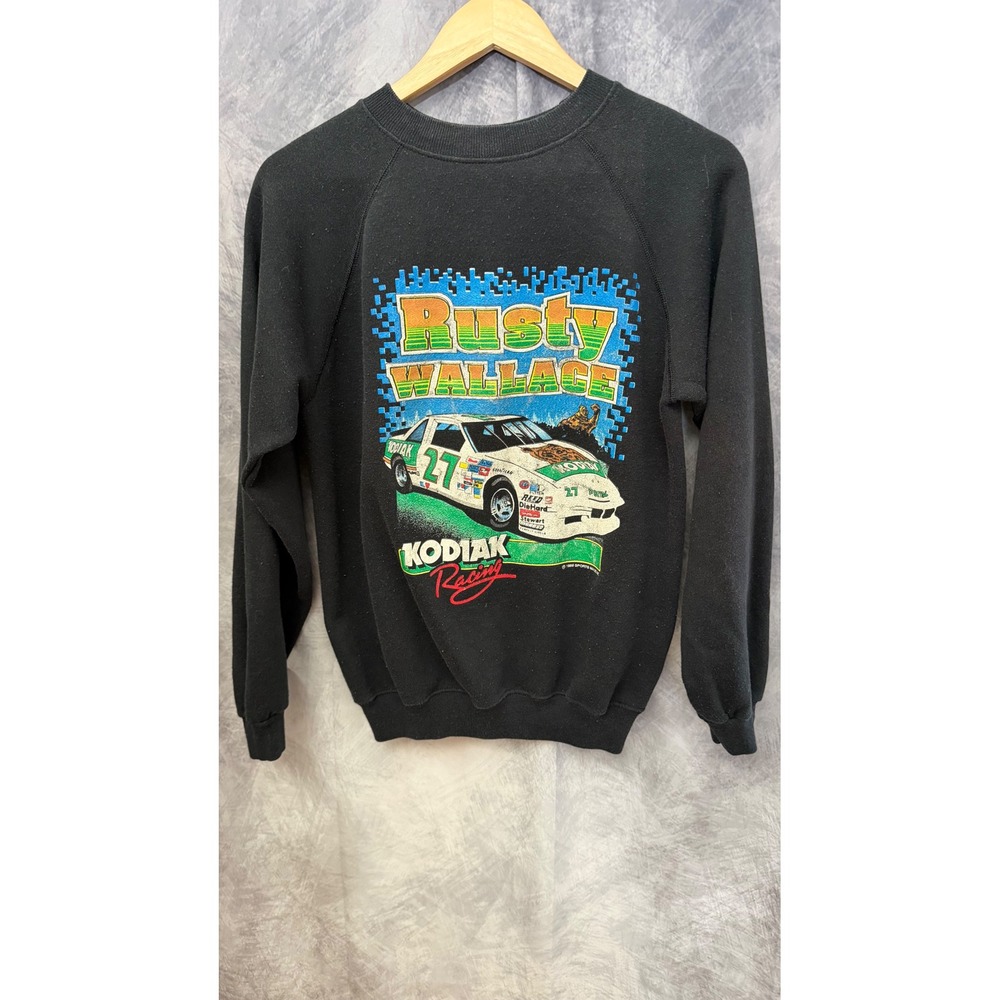 Vintage 1989 Rusty Wallace Kodiak Racing Hanes Sweatshirt Black NASCAR Mens M